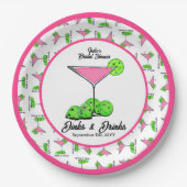 Pickleball Dinks & Drinks Pink Cosmo Cocktails Papieren Bordje (Voorkant)