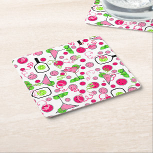 Pickleball Dinks & Drinks Roze Cosmo Cocktails Kartonnen Onderzetters