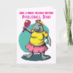 Pickleball Diva met lamantijn Verjaardag Feestdagen Kaart