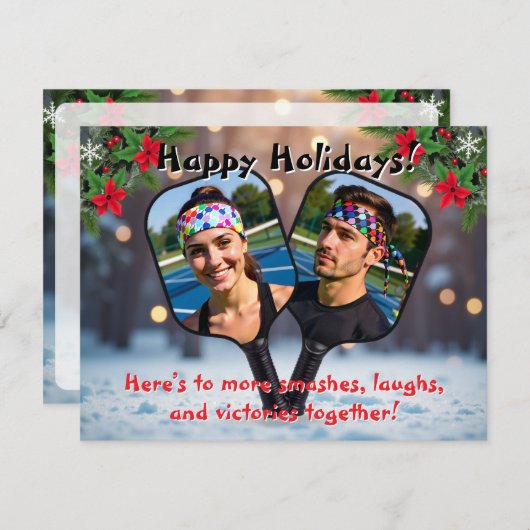 Pickleball Double Trouble & Holiday Hustle Feestdagenkaart (Voorkant / Achterkant)