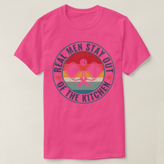 Pickleball Echte Mannen Blijf uit de keuken Grappi T-shirt (Design voorkant)