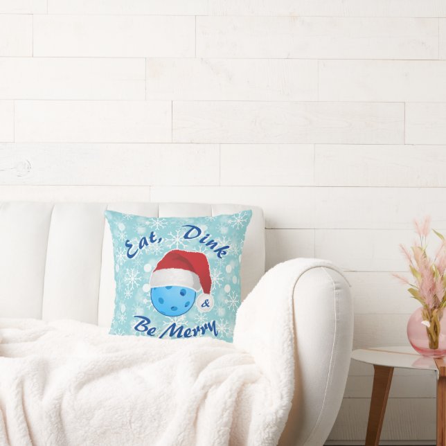 Pickleball Eet, Drink en Wees vrolijk Kerstman Kussen (Bank)