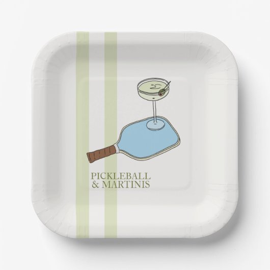 Pickleball en Martini Party Papieren Bordje (Voorkant)