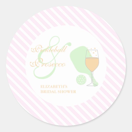 Pickleball en Prosecco Bruidsdouche Ronde Sticker (Voorkant)