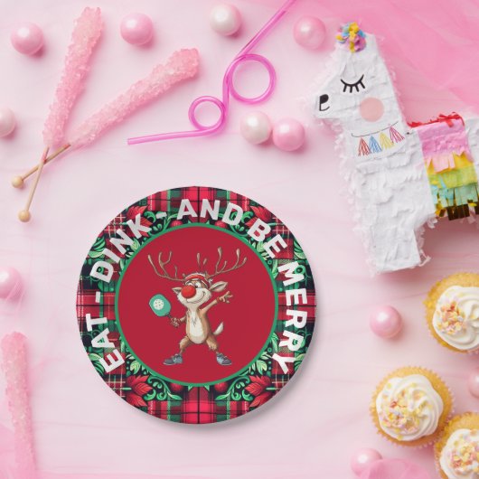 Pickleball🎄 ETEN, DRINKEN EN VROLIJK ZIJN Papieren Bordje (Feest)