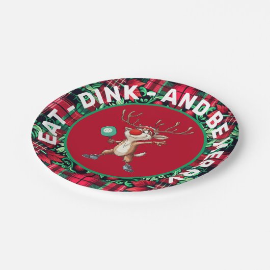 Pickleball🎄 ETEN, DRINKEN EN VROLIJK ZIJN Papieren Bordje (Gekanteld)