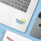 pickleball-fanaat | Blauw en geel Pickleball Sticker (Laptop met iPhone)