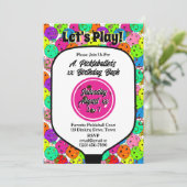 Pickleball Feest Ballonnen Confetti Magenta Foto Kaart (Staand voorkant)