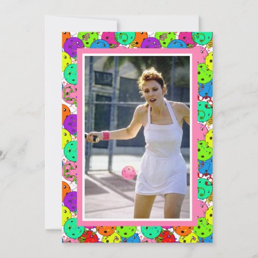 Pickleball Feest Ballonnen Confetti Roze Foto Kaart (Achterkant)