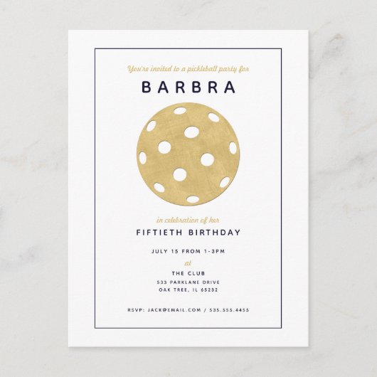 Pickleball Feest Chic Goud Zwart Feest Uitnodiging (Voorkant)