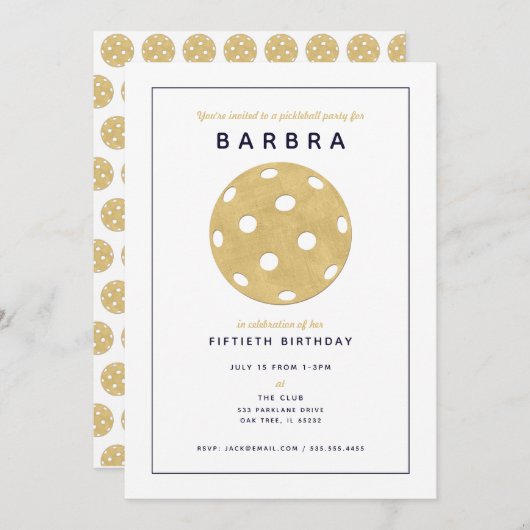 Pickleball Feest Chic Goud Zwart Feest Uitnodiging (Voorkant / Achterkant)