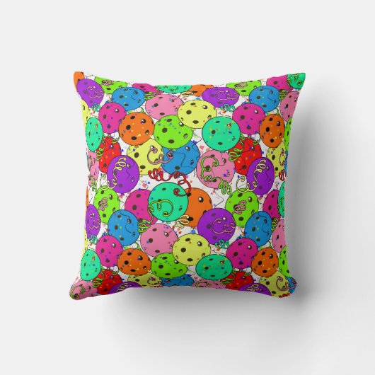 Pickleball Feest Pickleball Ballonnen op Wit Kussen (Achterkant)