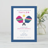 Pickleball Feest Sport Blauw Groen Roze Uitnodigin Kaart (Staand voorkant)