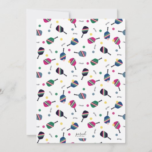 Pickleball Feest Sport Blauw Groen Roze Uitnodigin Kaart (Achterkant)