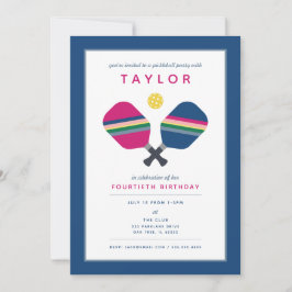 Pickleball-feest sport blauw groen roze uitnodigin kaart