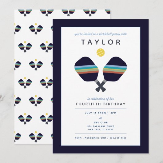 Pickleball Feest Sporten Donkerblauwe Gestreepte P Kaart (Voorkant / Achterkant)