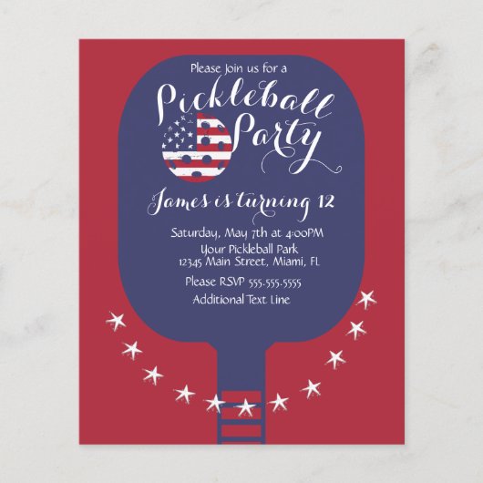 Pickleball Feest Stars and Stripes Patriottisch Flyer (Voorkant)