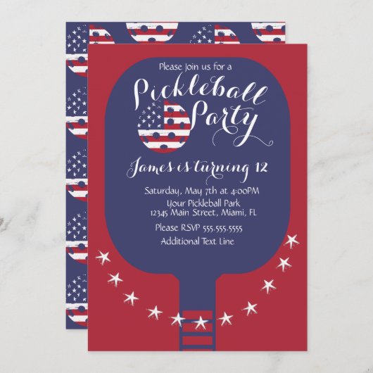 Pickleball Feest Sterren en Strepen Patriottisch Kaart (Voorkant / Achterkant)
