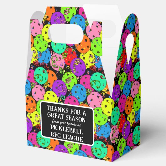 Pickleball Feestballonnen op Zwart Bedankt Bedankdoosjes (Geopend)
