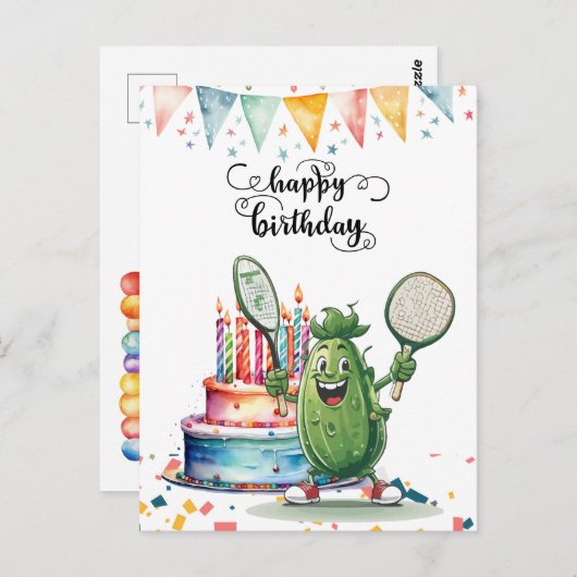 Pickleball Feestje   Verjaardag Briefkaart (Voorkant / Achterkant)