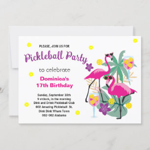 Pickleball Flamingos B-day Invitation + RSVP Kaart