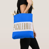 PICKLEBALL Fun Brede Helderblauwe Witte Strepen Tote Bag (Dichtbij)