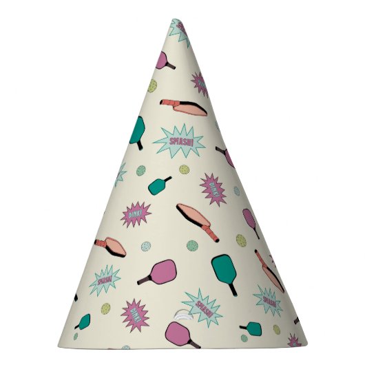 Pickleball! Fun Colorful Pattern Feesthoedjes (Rechts)