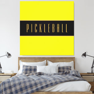 PICKLEBALL Fun Helder Geel Vet Zwarte Strepen Canvas Afdruk