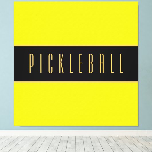 PICKLEBALL Fun Helder Geel Vet Zwarte Strepen Canvas Afdruk (Insitu (Houten vloer))