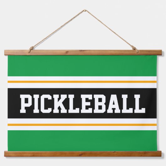 PICKLEBALL Fun Helder Groen Geel Zwart Strepen Hangend Wandkleed (Voorkant)