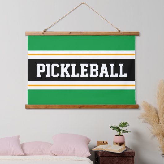 PICKLEBALL Fun Helder Groen Geel Zwart Strepen Hangend Wandkleed (Slaapkamer)