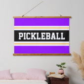 PICKLEBALL Fun Heldere Paarse Gele Zwarte Strepen Hangend Wandkleed (Slaapkamer)