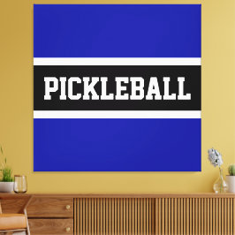 PICKLEBALL Fun Royal Navy Blauw Zwart Wit Strepen Canvas Afdruk