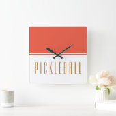 PICKLEBALL Fun Sportief Sinaasappel Wit Kleurblok Vierkante Klok (Huis)