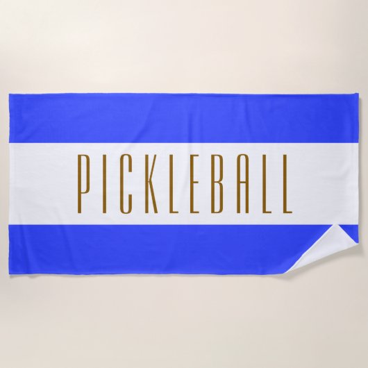 PICKLEBALL Fun Sportieve Helder Blauw Witte Strepe Strandlaken (Voorkant)