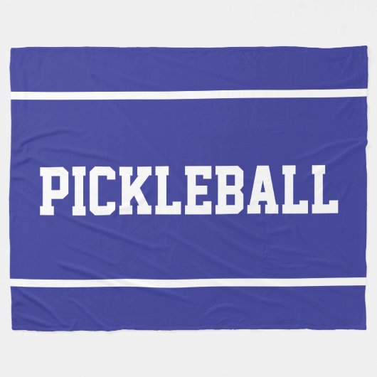 PICKLEBALL Fun Sporty White Stripes On Deep Blue Fleece Deken (Voorkant (Horizontaal))