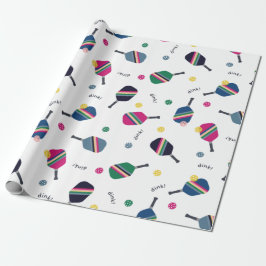 Pickleball Fun Striped Paddles Dink Wrapping Paper Cadeaupapier
