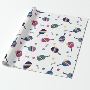 Pickleball Fun Striped Paddles Dink Wrapping Paper Cadeaupapier