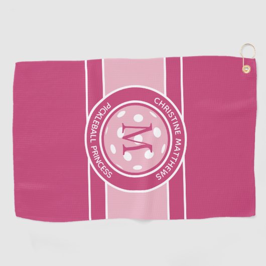 Pickleball Funny Custom Quote Naam Initiaal Roze Golfhanddoek (Horizontaal)