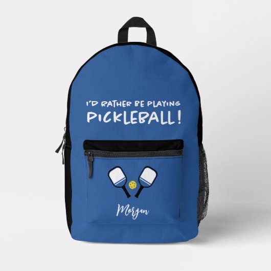 Pickleball Funny Sport Schattige Custom Naam Blauw Bedrukte Rugzak (Voorkant)