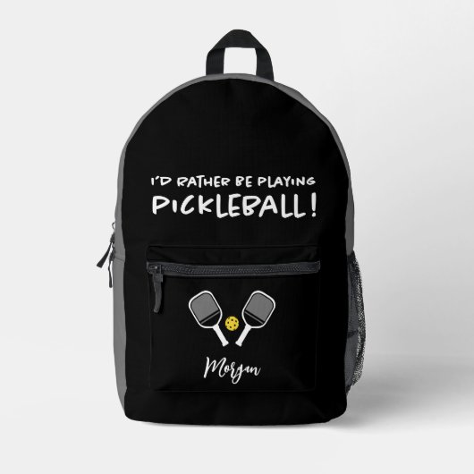 Pickleball Funny Sports Schattige Custom Naam Zwar Bedrukte Rugzak (Voorkant)