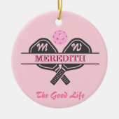 Pickleball Gal Paddles Initiaal Aangepaste naam Keramisch Ornament (Voorkant)