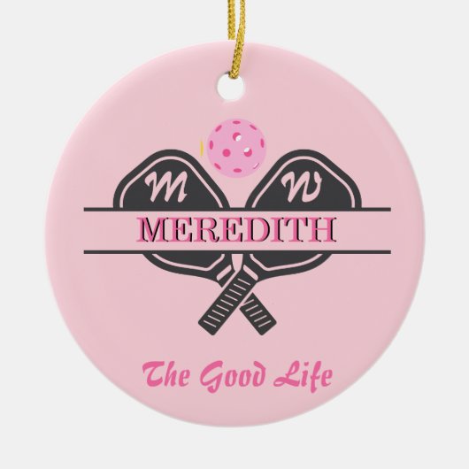 Pickleball Gal Paddles Initiaal Aangepaste naam Keramisch Ornament (Voorkant)