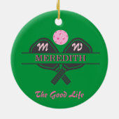 Pickleball Gal Paddles Initiaal Aangepaste naam Keramisch Ornament (Achterkant)