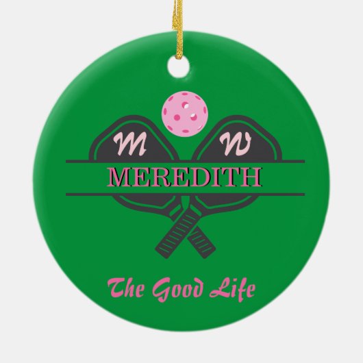 Pickleball Gal Paddles Initiaal Aangepaste naam Keramisch Ornament (Achterkant)