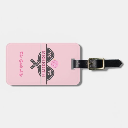 Pickleball Gal Paddles Monogram Aangepaste naam Bagagelabel (Voorkant horizontaal)