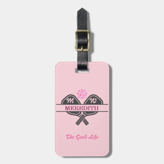 Pickleball Gal Paddles Monogram Aangepaste naam Bagagelabel (Voorkant verticaal)