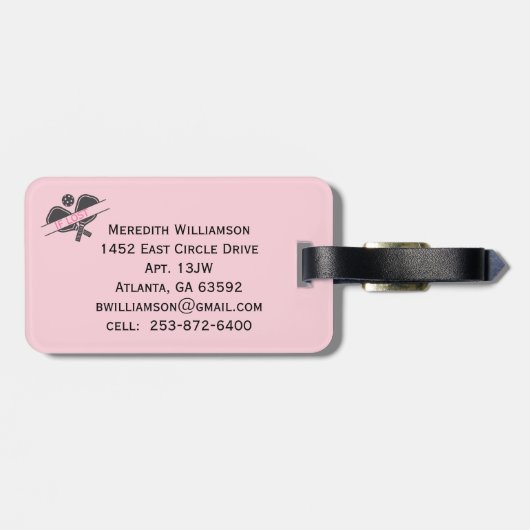 Pickleball Gal Paddles Monogram Aangepaste naam Bagagelabel (Achterkant horizontaal)