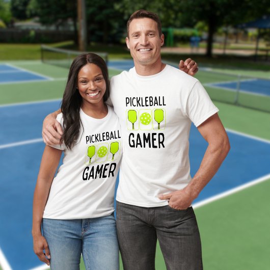 Pickleball Gamer peddels en bal T-shirt