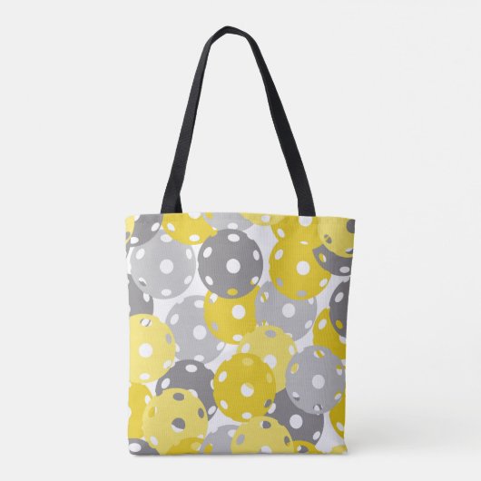 💛 Pickleball - geel, grijs op witte, 2021 kleuren Tote Bag (Achterkant)